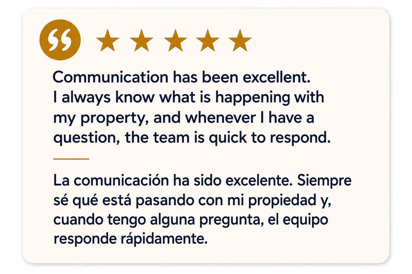 Owner testimonial about excellent communication