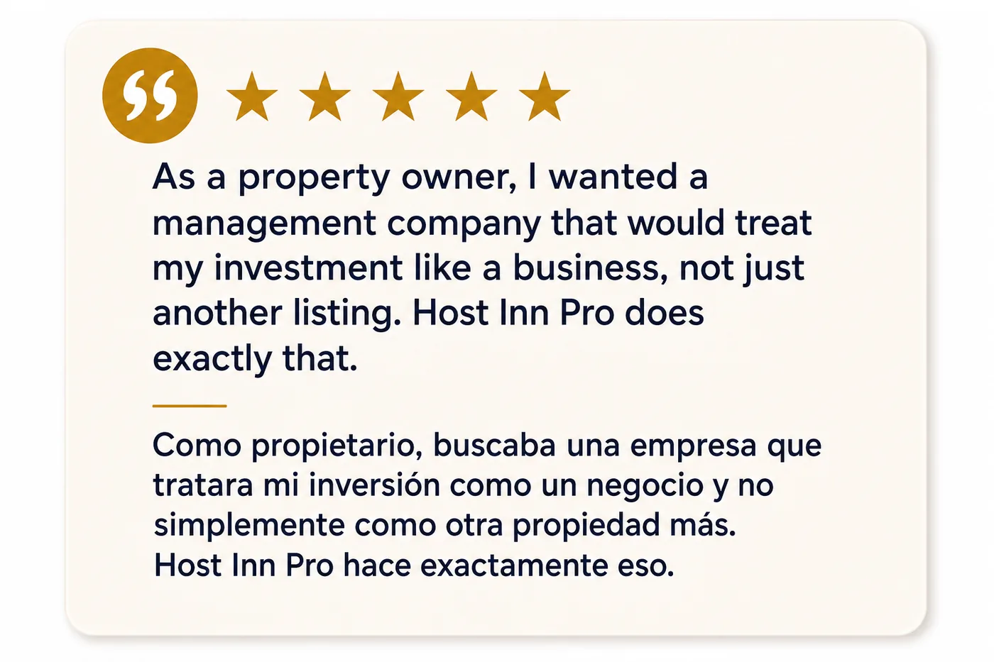 Owner testimonial about treating investment like a business