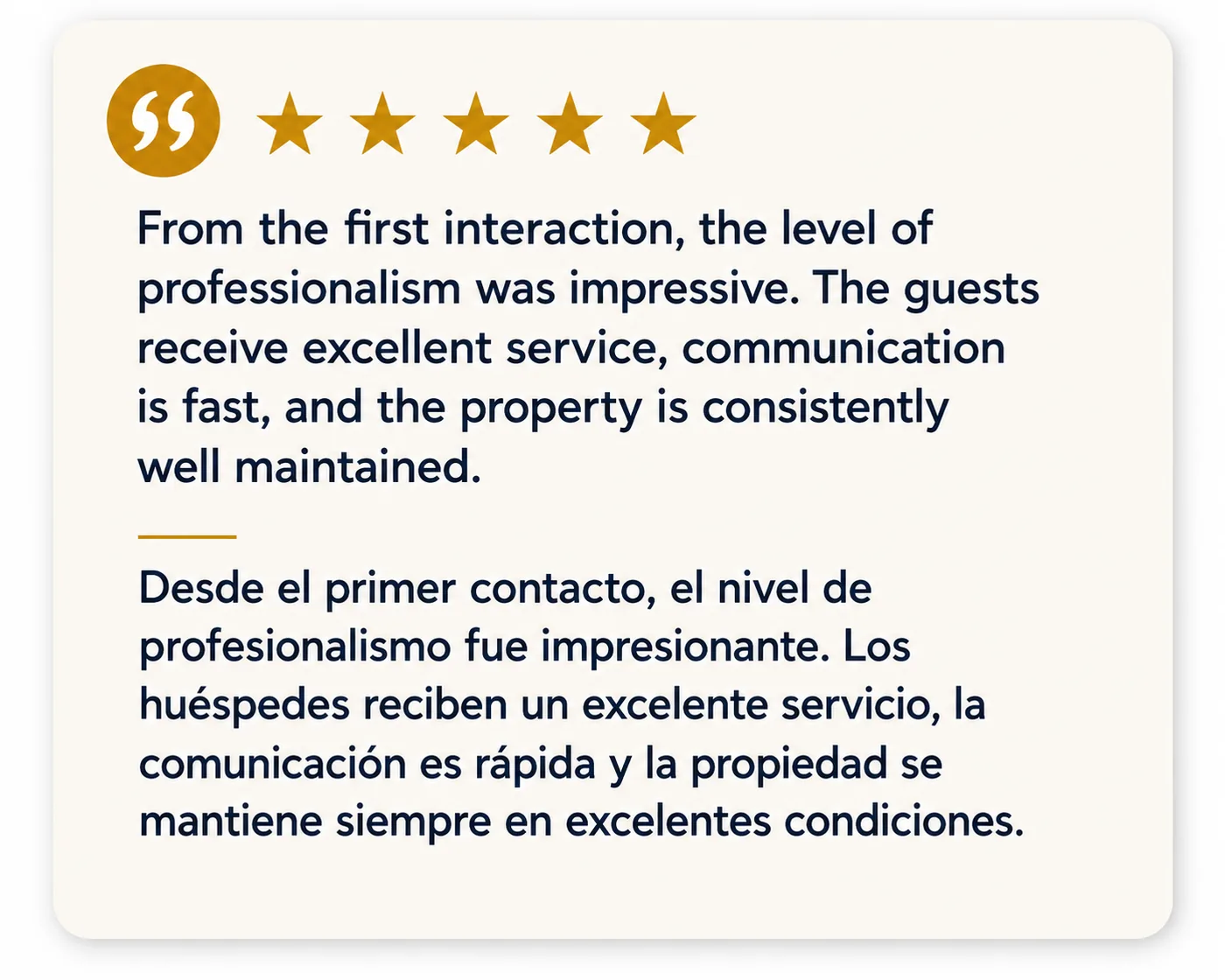 Owner testimonial about professionalism and property maintenance